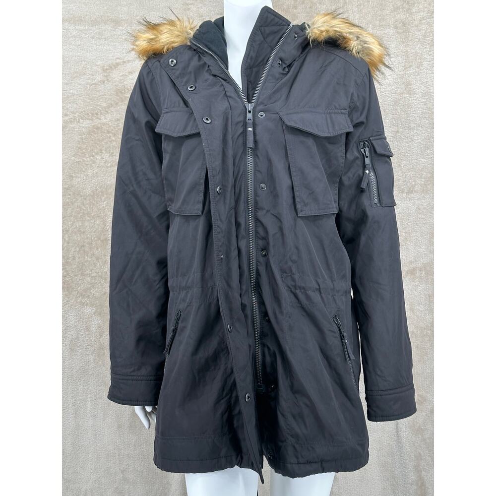 S13 Jacket Womens XL Black Faux Fur Hooded Winter Coat‎ Outdoors Snow Utility